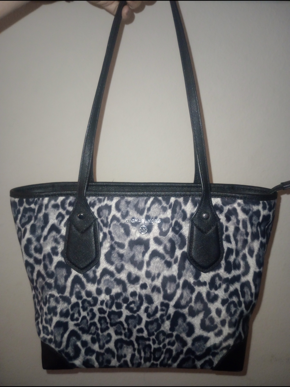 Michael Kors Nylon Black & Gray Leopard-Print Tote Bag